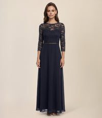 Abendkleid aus Spitze und Chiffon | nachtblau