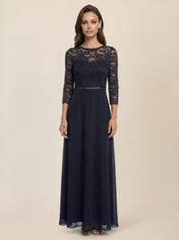 Abendkleid aus Spitze und Chiffon | nachtblau