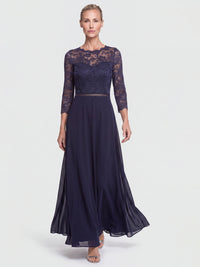 Abendkleid aus Spitze und Chiffon | nachtblau