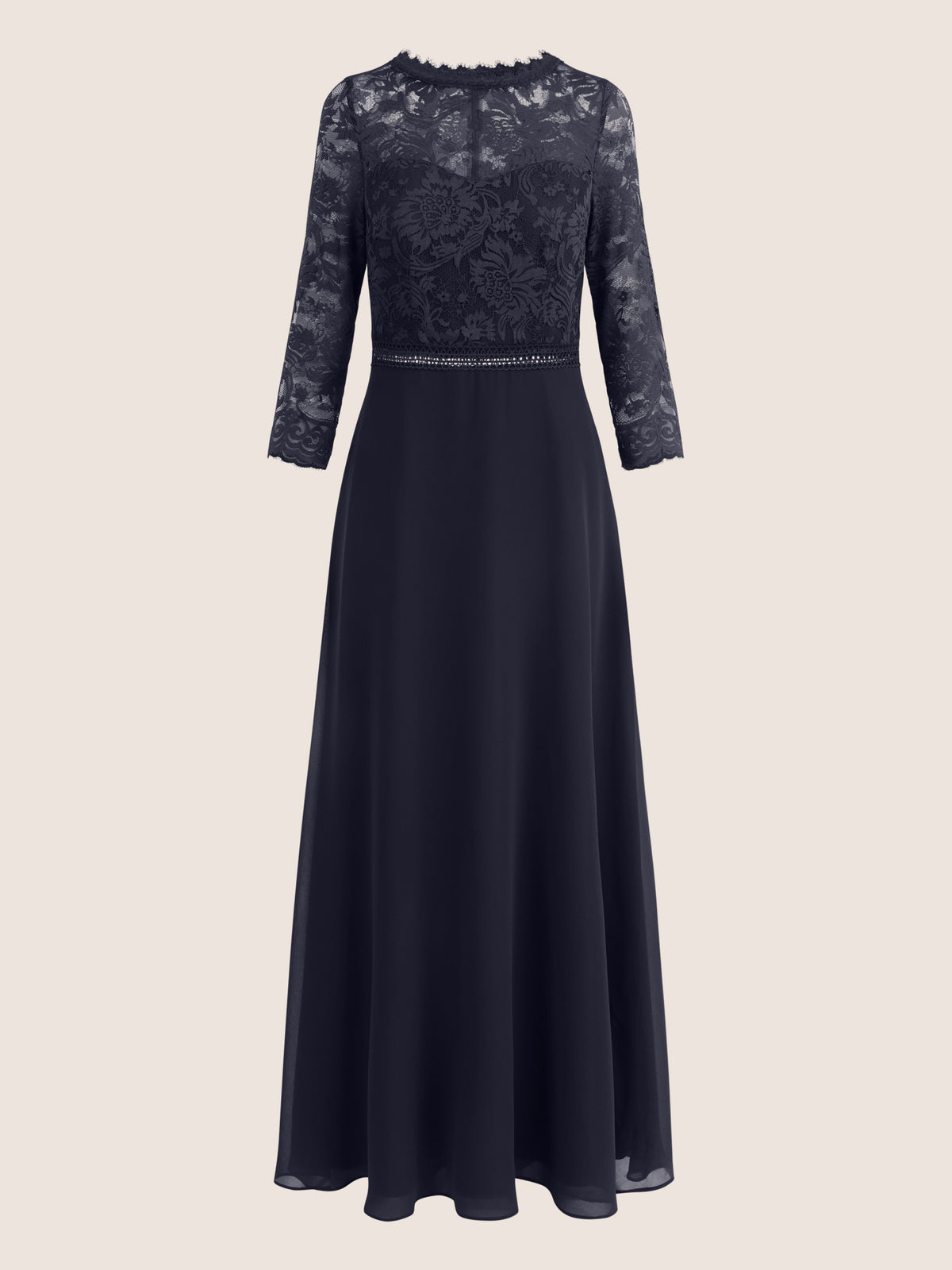 Abendkleid aus Spitze und Chiffon | nachtblau
