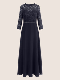 Abendkleid aus Spitze und Chiffon | nachtblau