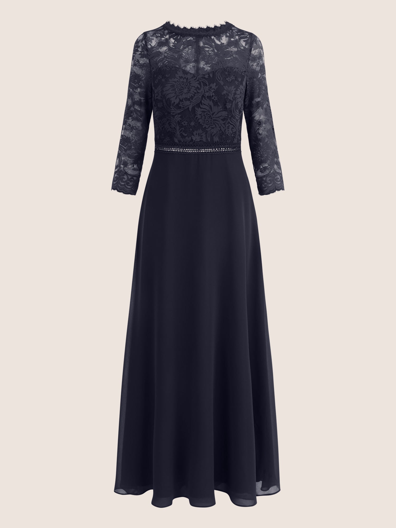 Abendkleid aus Spitze und Chiffon | nachtblau
