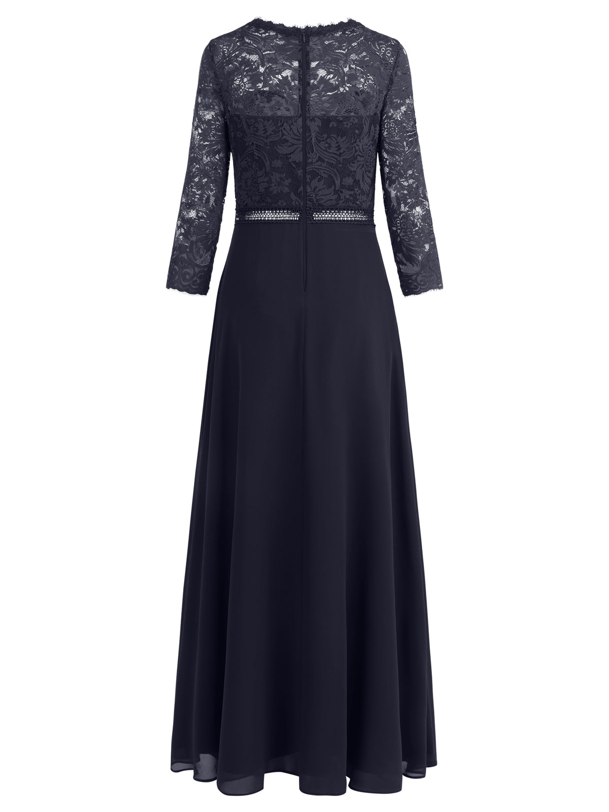 Abendkleid aus Spitze und Chiffon | nachtblau