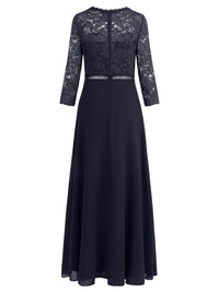 Abendkleid aus Spitze und Chiffon | nachtblau