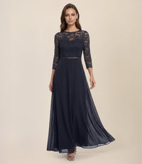 Abendkleid aus Spitze und Chiffon | nachtblau