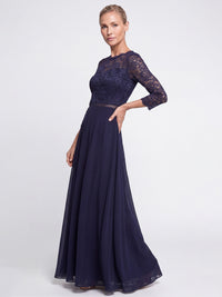 Abendkleid aus Spitze und Chiffon | nachtblau