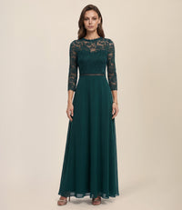 Abendkleid aus Spitze und Chiffon | emerald