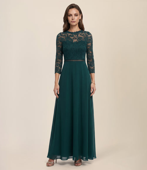 Abendkleid aus Spitze und Chiffon | emerald image 1