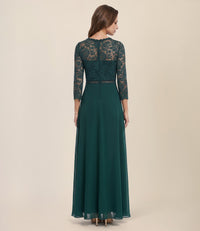 Abendkleid aus Spitze und Chiffon | emerald