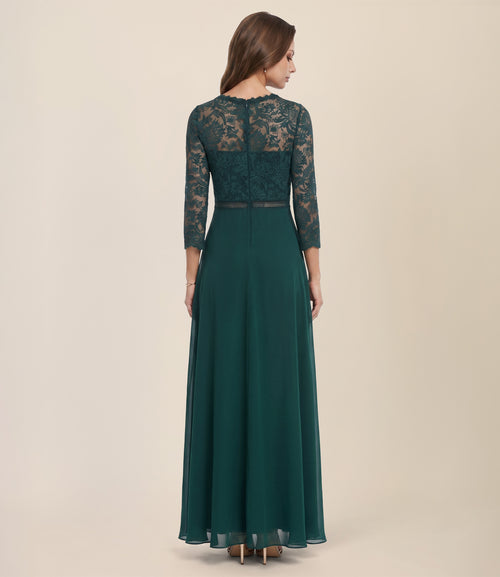 Abendkleid aus Spitze und Chiffon | emerald image 1