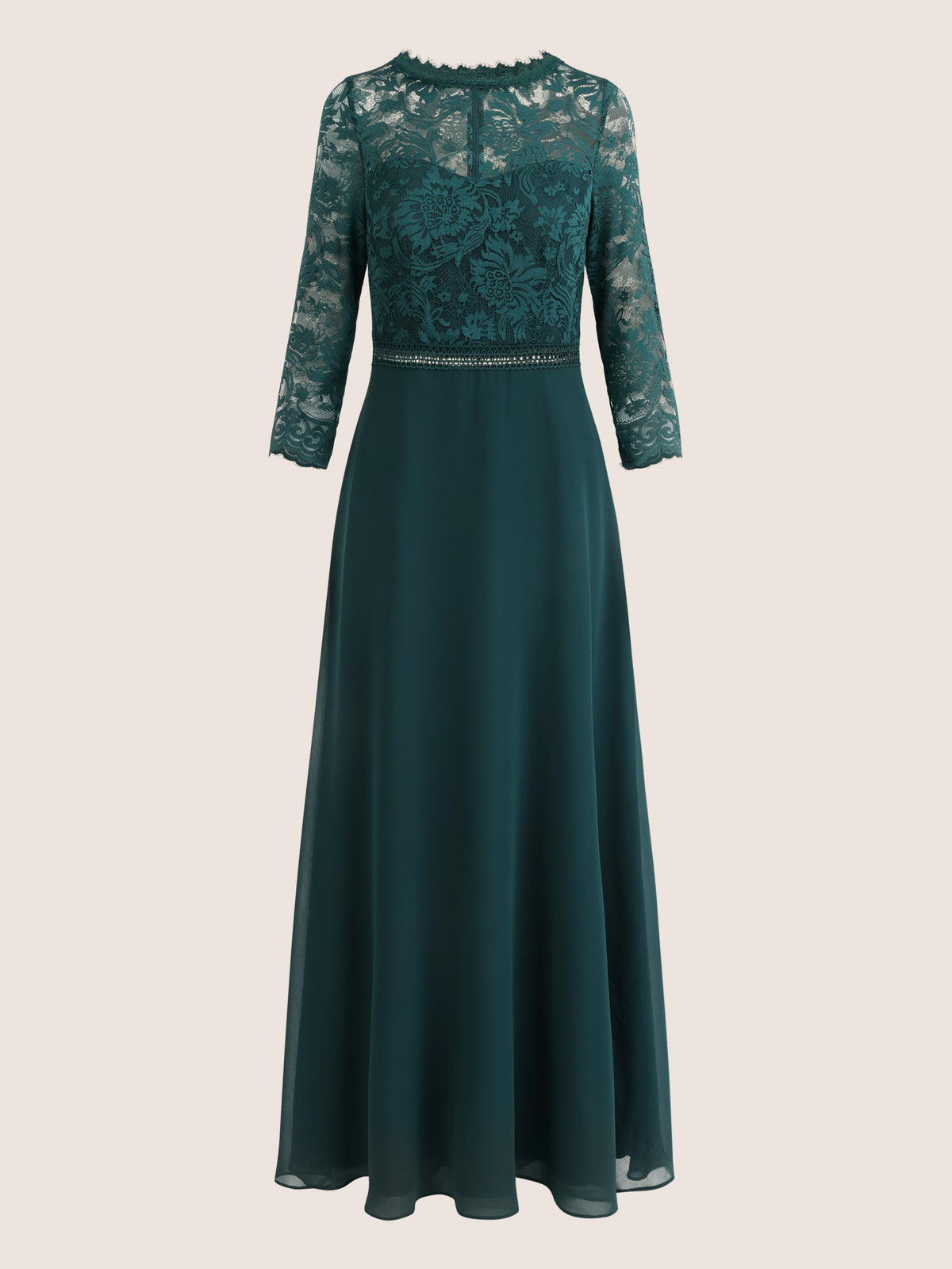 Abendkleid aus Spitze und Chiffon | emerald