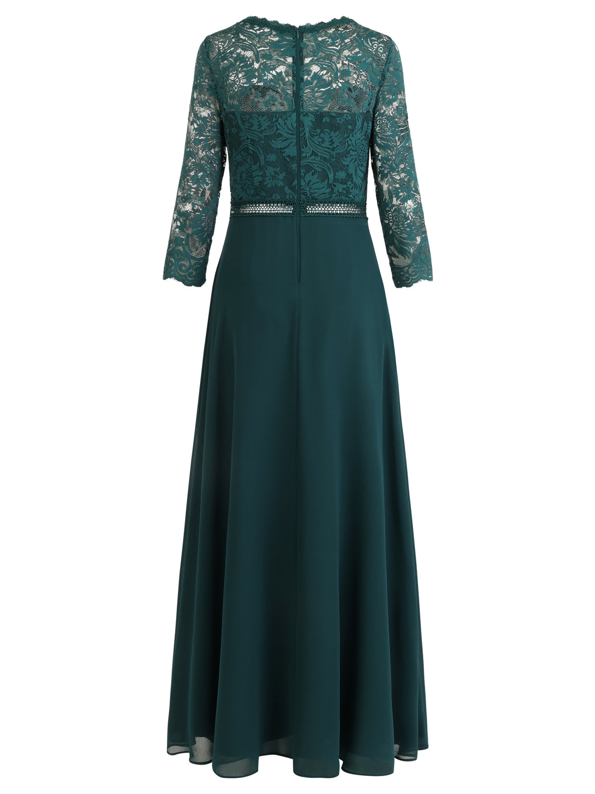 Abendkleid aus Spitze und Chiffon | emerald