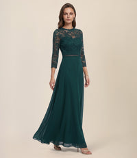 Abendkleid aus Spitze und Chiffon | emerald
