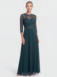 Abendkleid aus Spitze und Chiffon | emerald