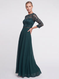 Abendkleid aus Spitze und Chiffon | emerald