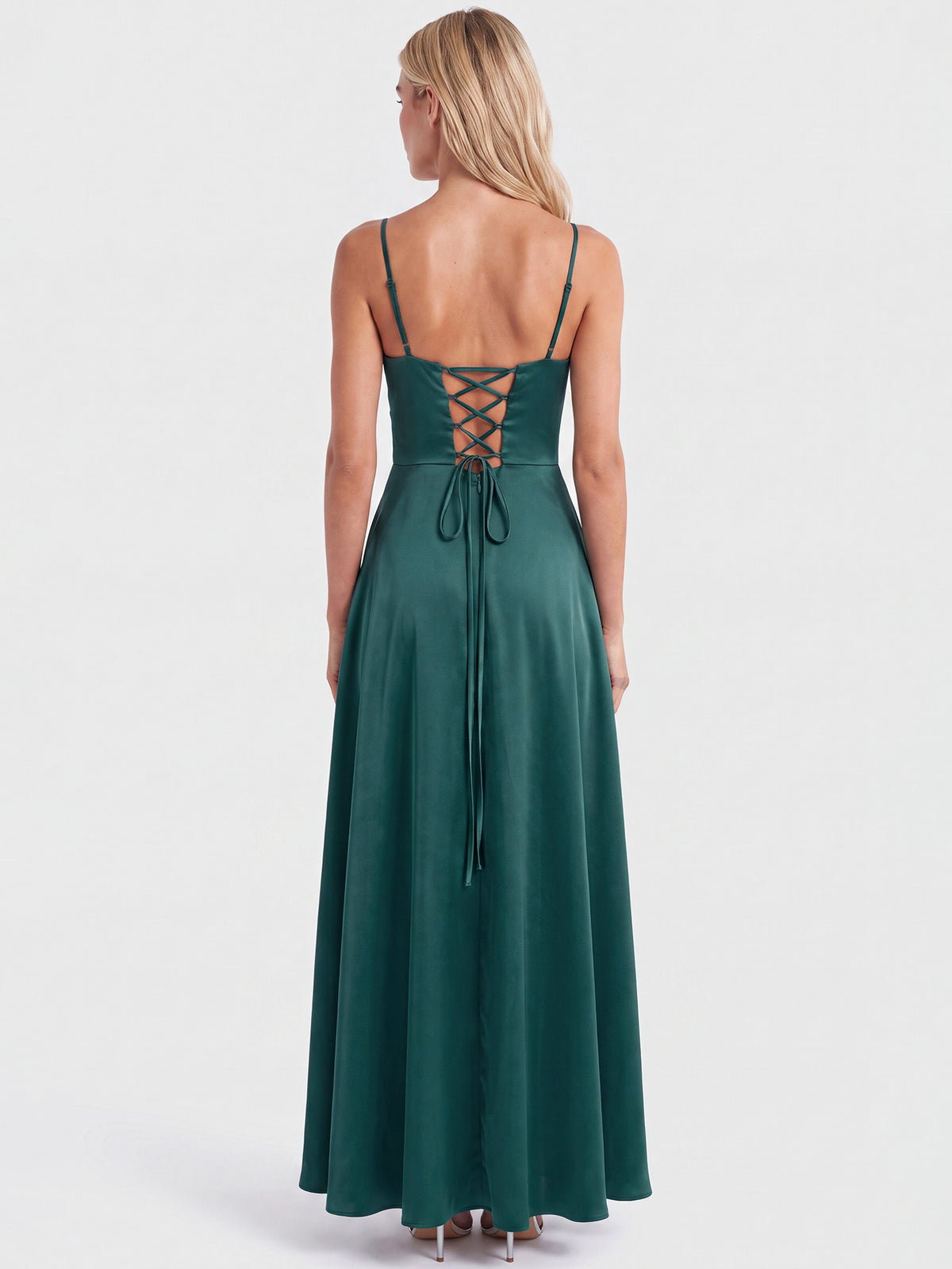 APART Langes Satinkleid mit Schnürung | emerald