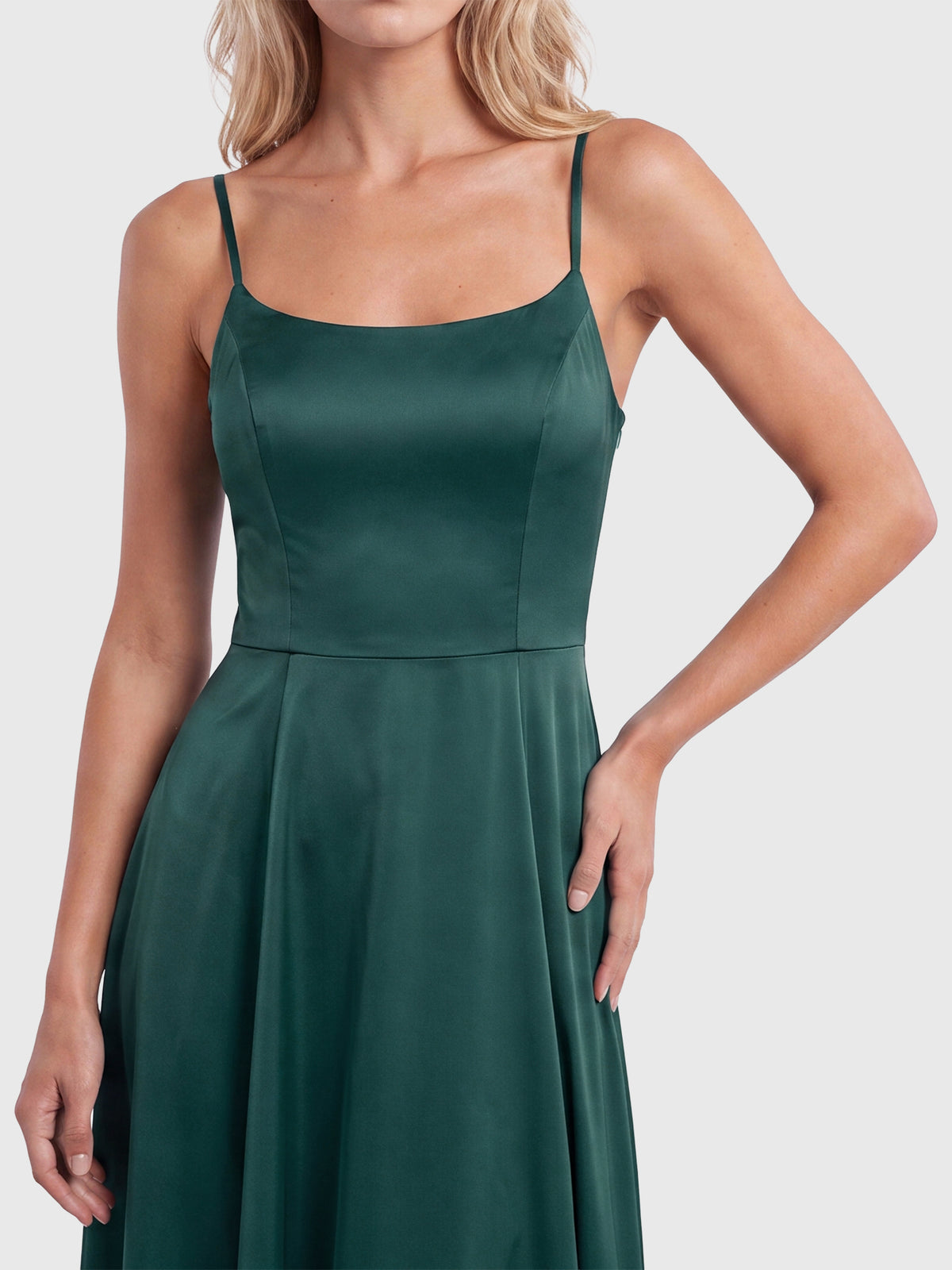 APART Langes Satinkleid mit Schnürung | emerald