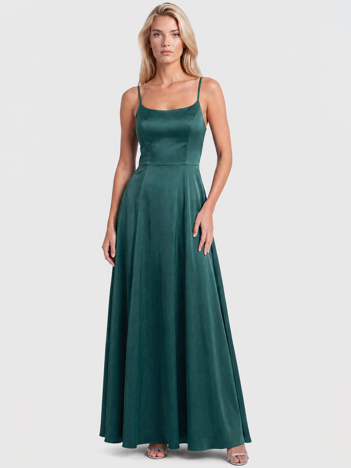 APART Langes Satinkleid mit Schnürung | emerald