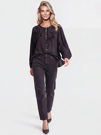 Bluse mit Blütenapplikationen | schwarz