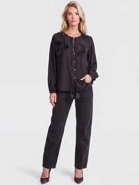Bluse mit Blütenapplikationen | schwarz