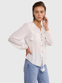Bluse mit Blütenapplikationen | creme