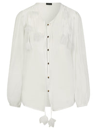 Bluse mit Blütenapplikationen | creme