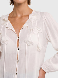 Bluse mit Blütenapplikationen | creme
