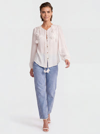 Bluse mit Blütenapplikationen | creme