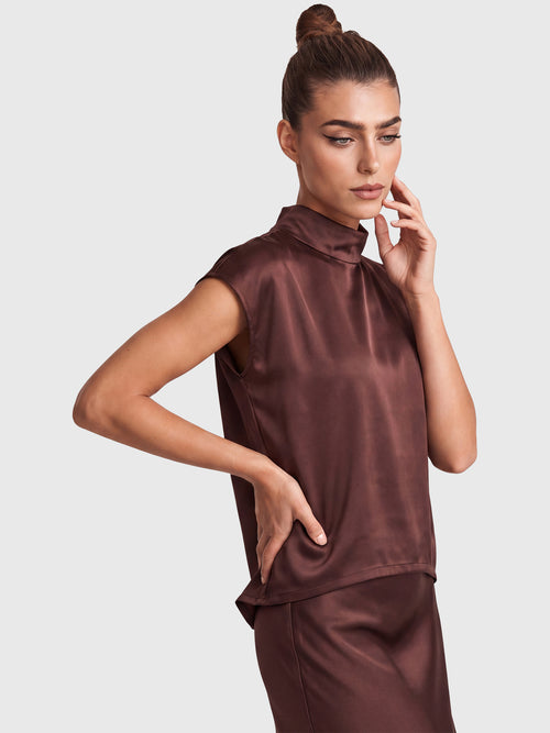 Satinbluse mit Stehkragen | braun image 1
