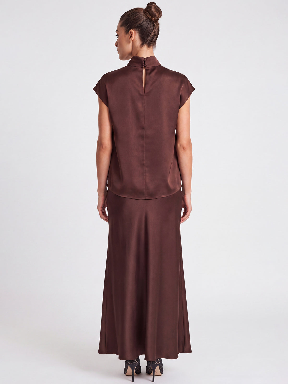 Satinbluse mit Stehkragen | braun