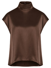 Satinbluse mit Stehkragen | braun