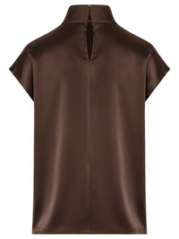 Satinbluse mit Stehkragen | braun