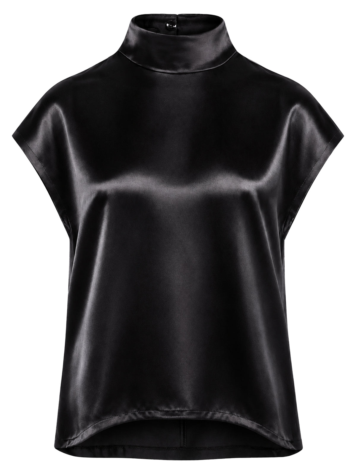 Satinbluse mit Stehkragen | schwarz