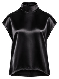 Satinbluse mit Stehkragen | schwarz