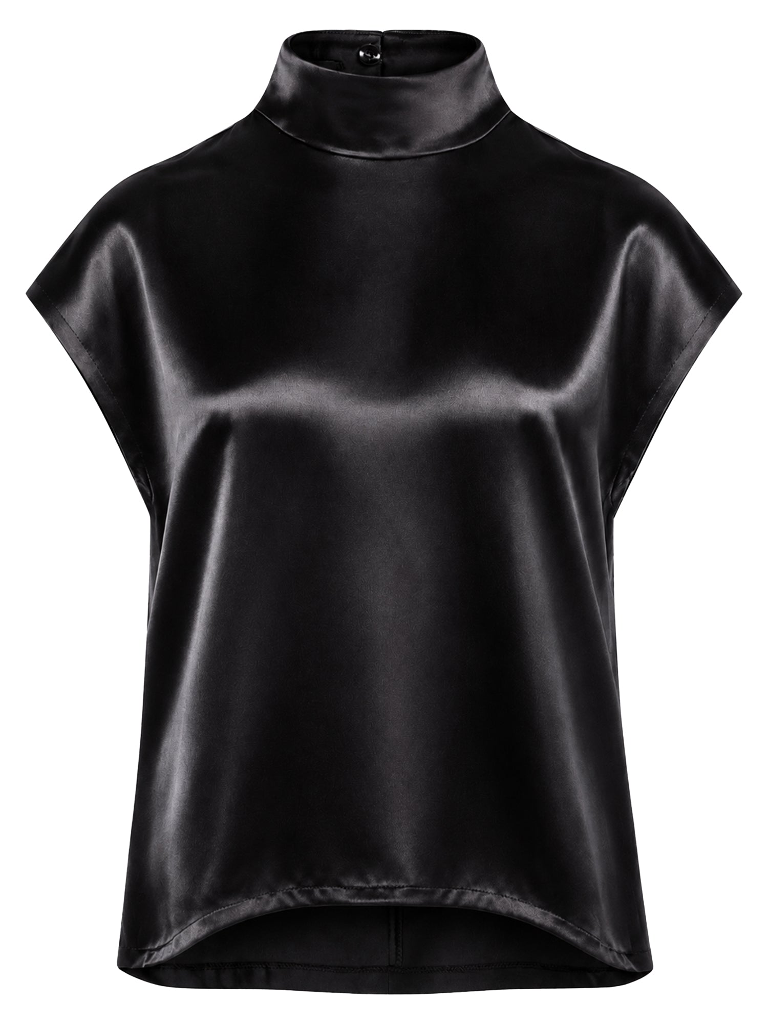 Satinbluse mit Stehkragen | schwarz