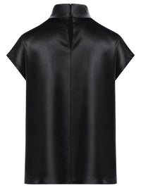 Satinbluse mit Stehkragen | schwarz