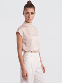 Satinbluse mit Stehkragen | champagner