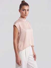 Satinbluse mit Stehkragen | champagner