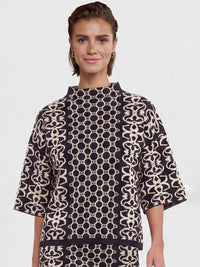 Jacquard-Pullover mit Kaschmir | schwarz-champagner