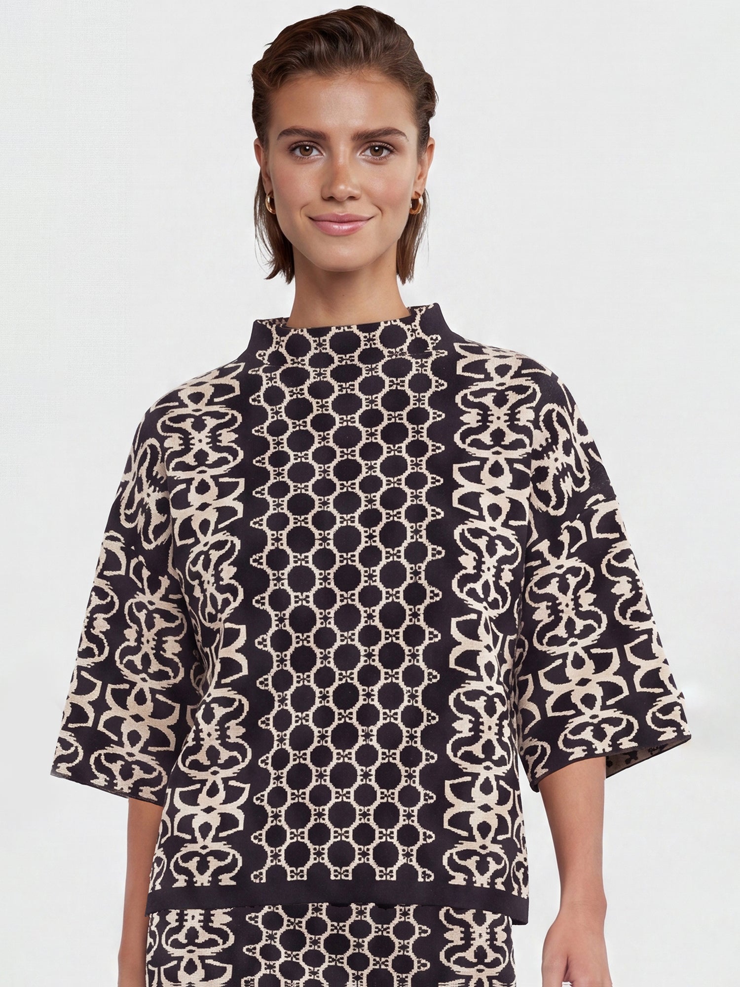 Jacquard-Pullover mit Kaschmir | schwarz-champagner