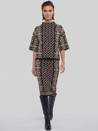 Jacquard-Pullover mit Kaschmir | schwarz-champagner