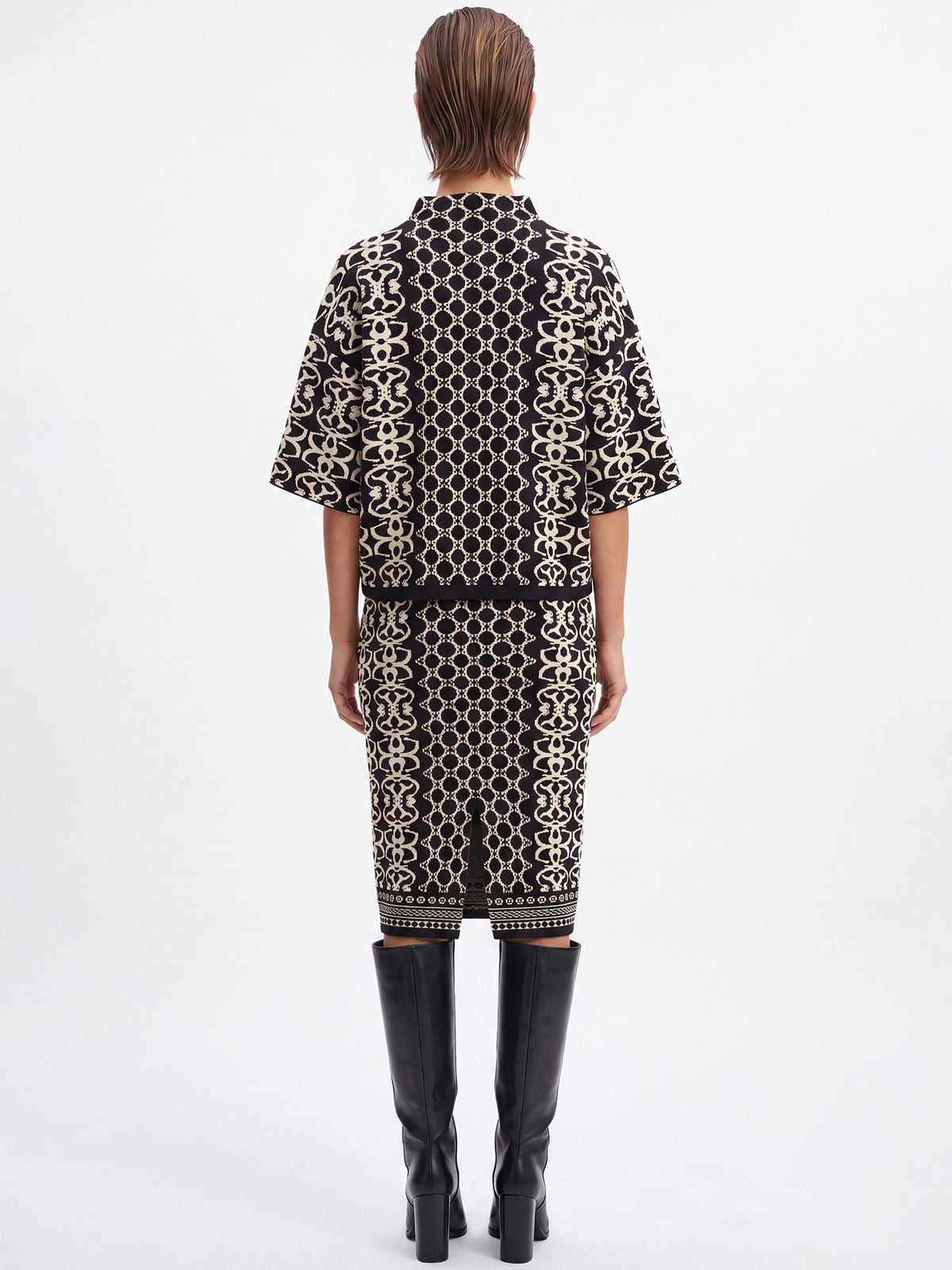 Jacquard-Pullover mit Kaschmir | schwarz-champagner