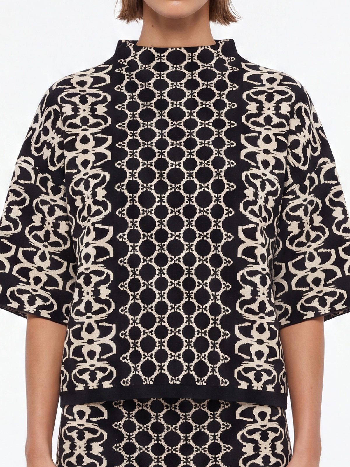 Jacquard-Pullover mit Kaschmir | schwarz-champagner