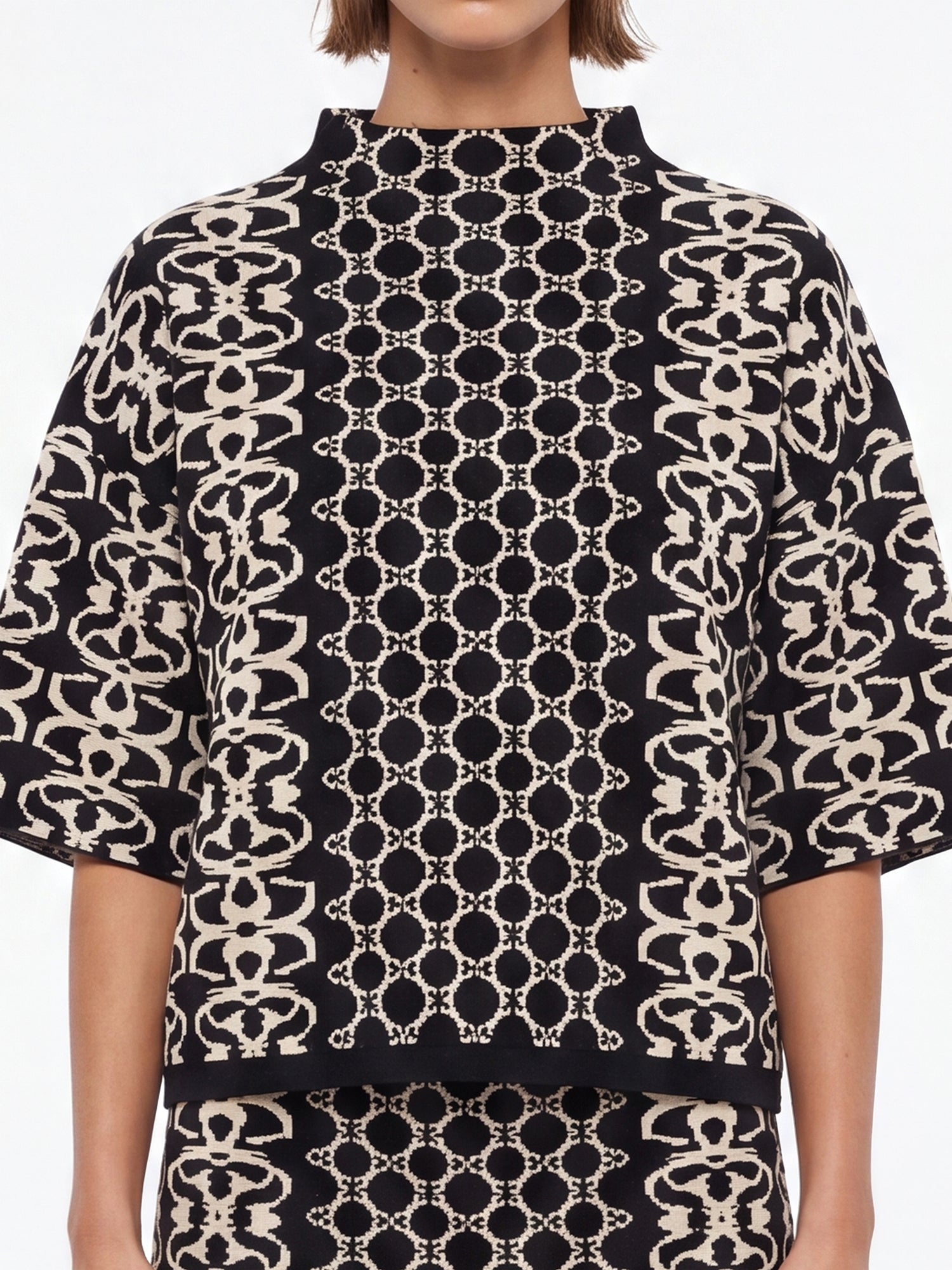 Jacquard-Pullover mit Kaschmir | schwarz-champagner