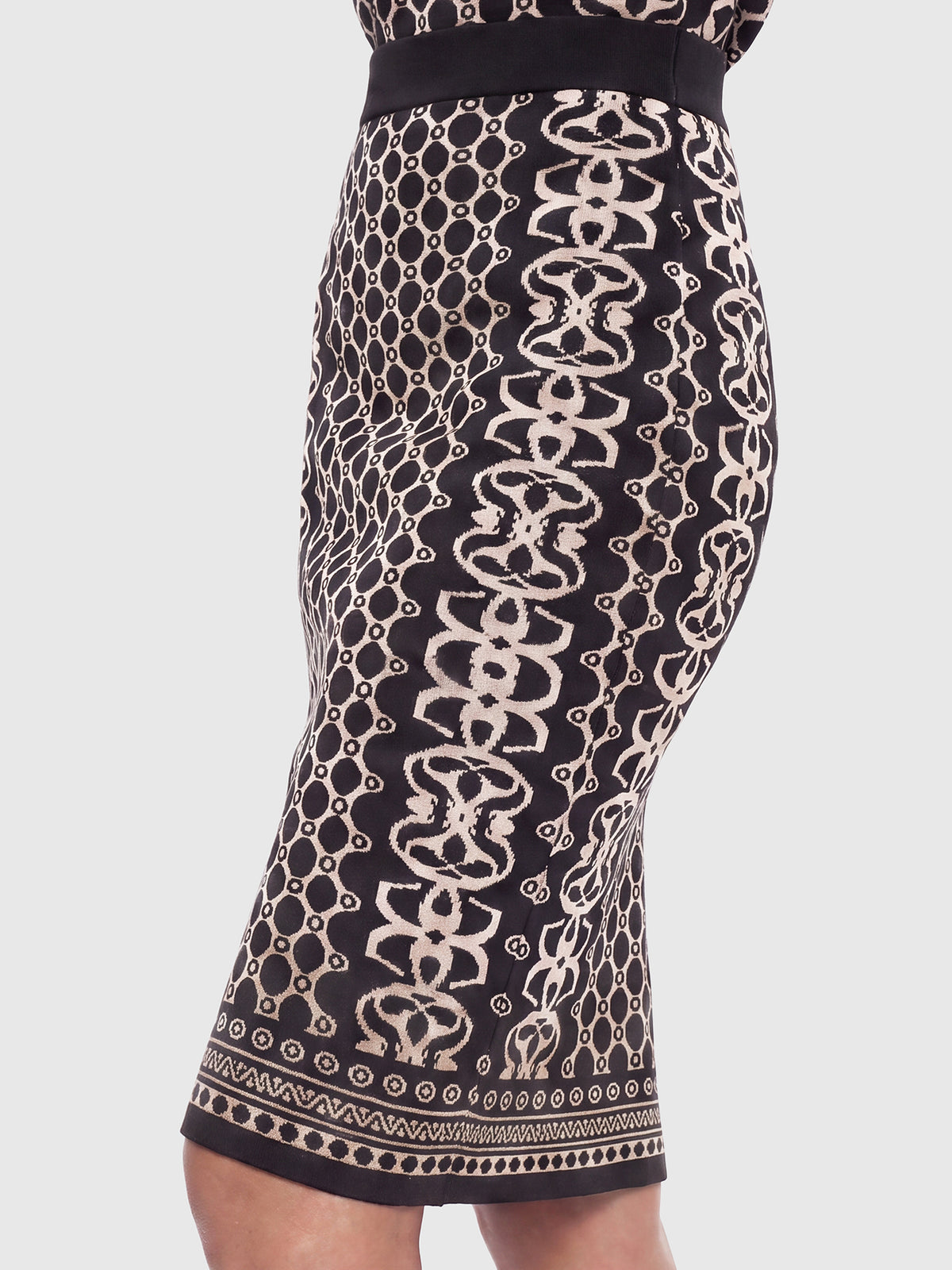 Jacquard-Strickrock mit Kaschmir | schwarz-champagner