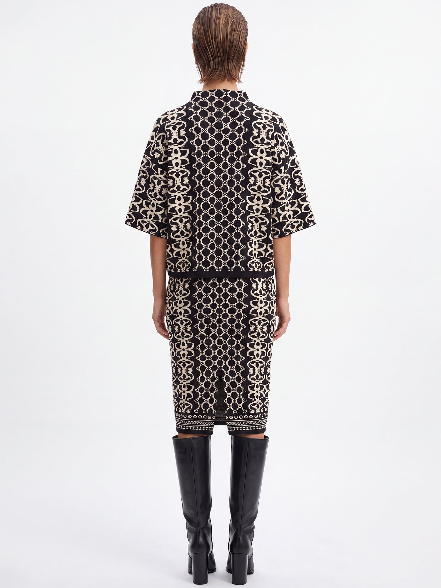 Jacquard-Strickrock mit Kaschmir | schwarz-champagner
