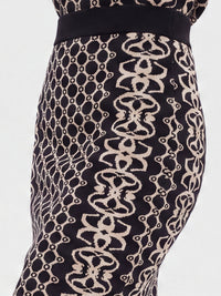 Jacquard-Strickrock mit Kaschmir | schwarz-champagner