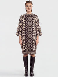 Jacquard-Strickkleid mit Kaschmir | schwarz-champagner