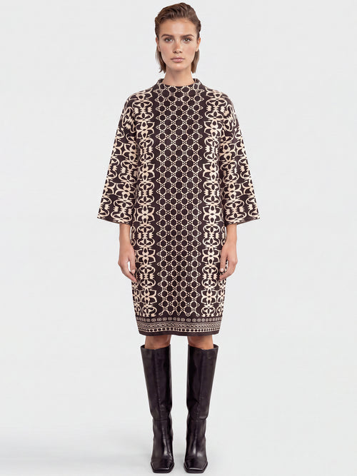 Jacquard-Strickkleid mit Kaschmir | schwarz-champagner image 1