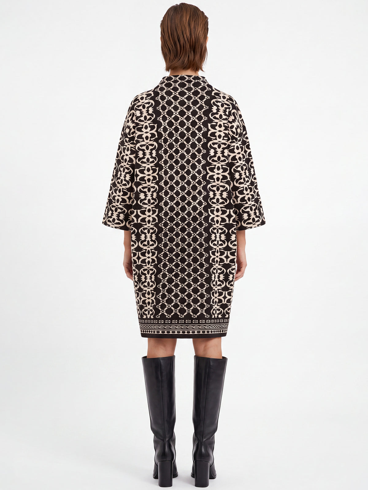 Jacquard-Strickkleid mit Kaschmir | schwarz-champagner